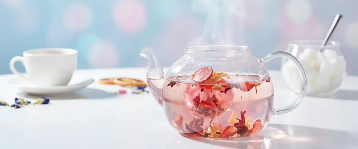 Bilă de izomalt preparată pentru infuzare – ceai cristalizat într-un ceainic de sticlă