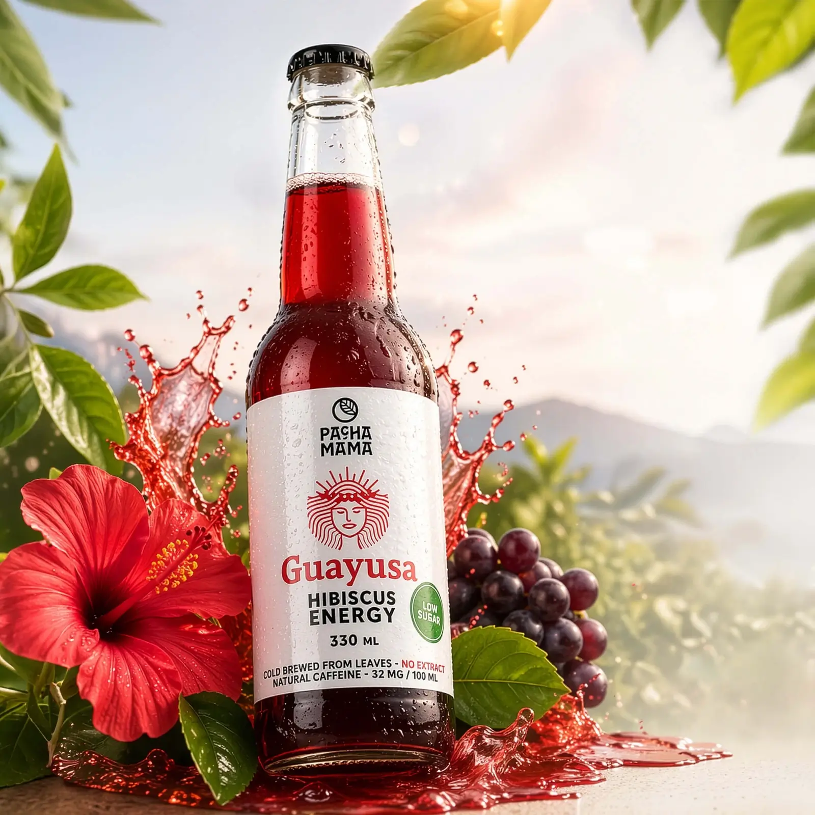 Guayusa Pachamama Cold Brew Hibiscus – băutură energizantă la sticlă