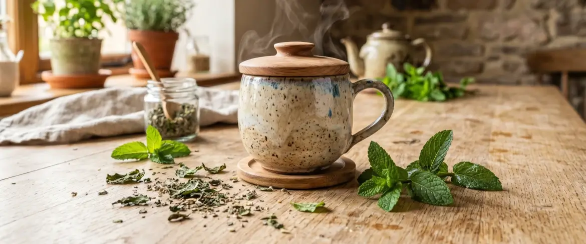 Infuzie de mentă preparată sub capac