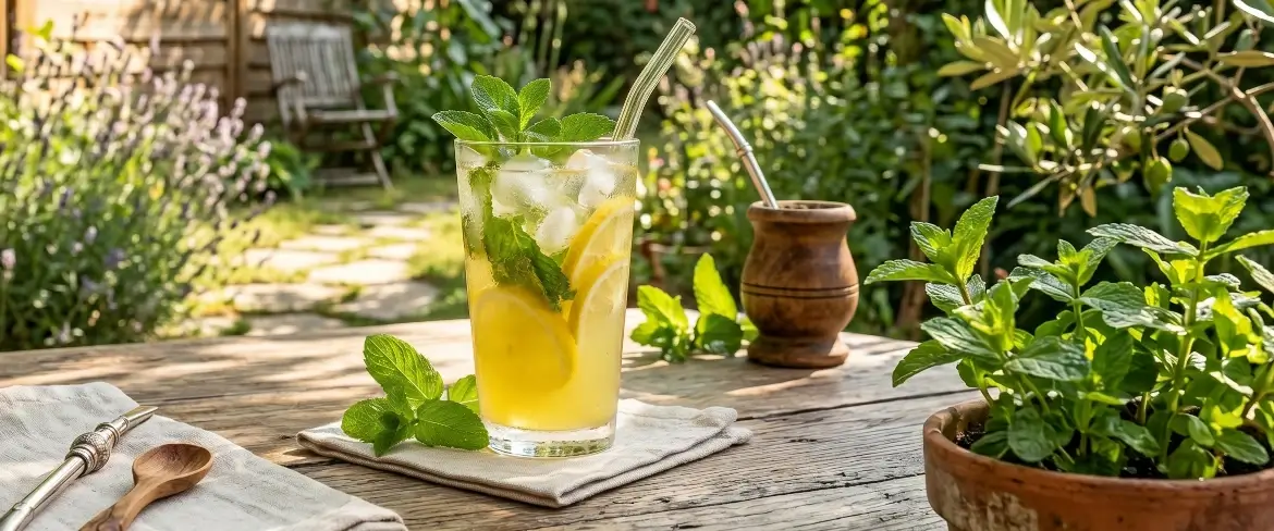 O limonadă răcoritoare cu gheață, alături de un vas tradițional de yerba mate – ce poți face cu menta vara