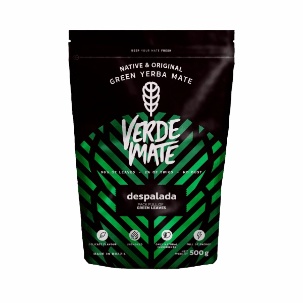 Yerba mate verde „Verde Mate Green Despalada” în ambalaj tip doypack.