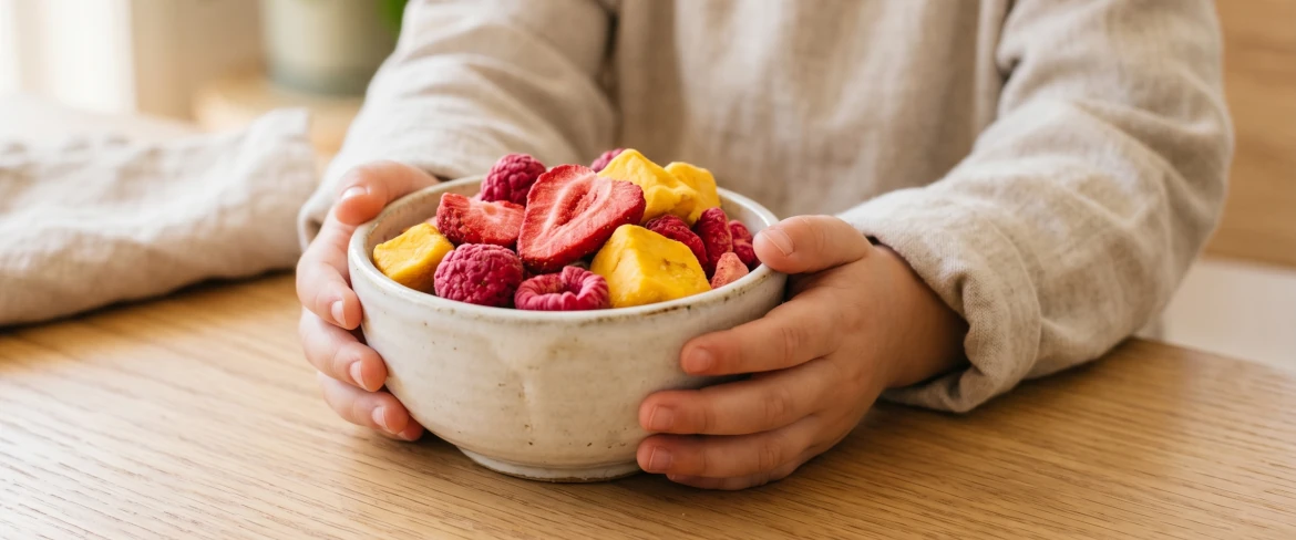 Fructe liofilizate pentru copii – o gustare sănătoasă într-un bol