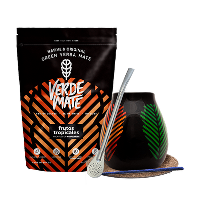 Set de Yerba Mate: Verde Mate Frutos Tropicales 500g + Calabash + Bombilla