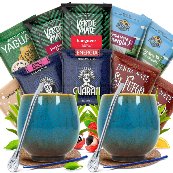 Yerba Mate Set pentru DOUĂ Calabash Bombilla