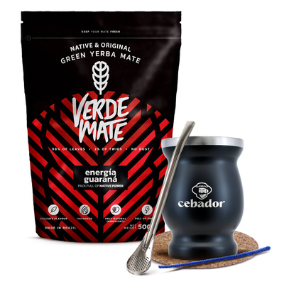 Kit de Yerba Mate Verde Mate Energia Guarana 500g TermoMate + Bombilla