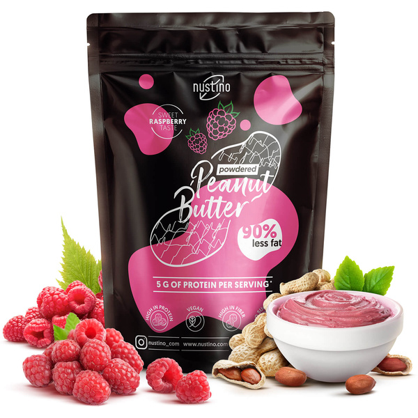 Set unt de arahide pudră Nustino: Raspberry + Salted Caramel + Matcha 3x400g