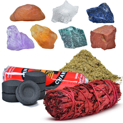 Set de pietre naturale, cristale și tămâie - ezoterism, yoga, meditație