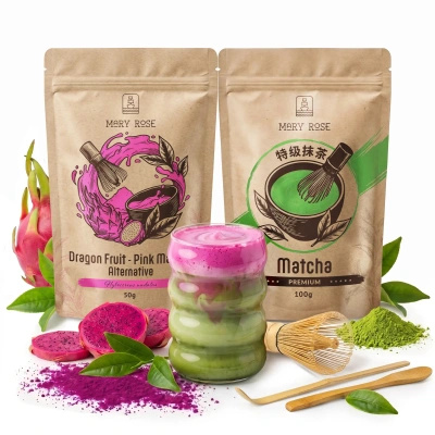 Set pentru Matcha Latte colorat: Matcha + Pink Matcha + accesorii