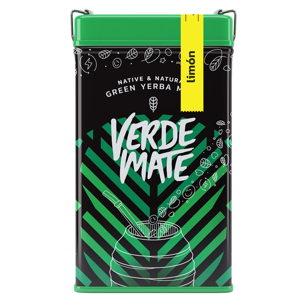 Yerbera – Cutie metalică + Verde Mate Green Limón 0,5 kg