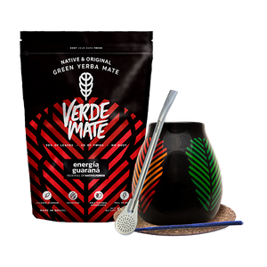 Set de Yerba Mate: Verde Mate Energía Guaraná 500g + Calabash + Bombilla