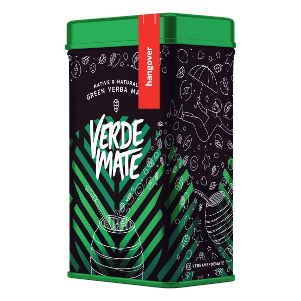 Yerbera – Cutie metalică + Verde Mate Green Hangover 0,5 kg