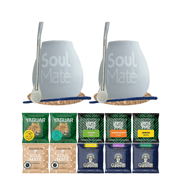 Set de Yerba Mate 10 x 50g: 2x Calabash + 2x Bombilla