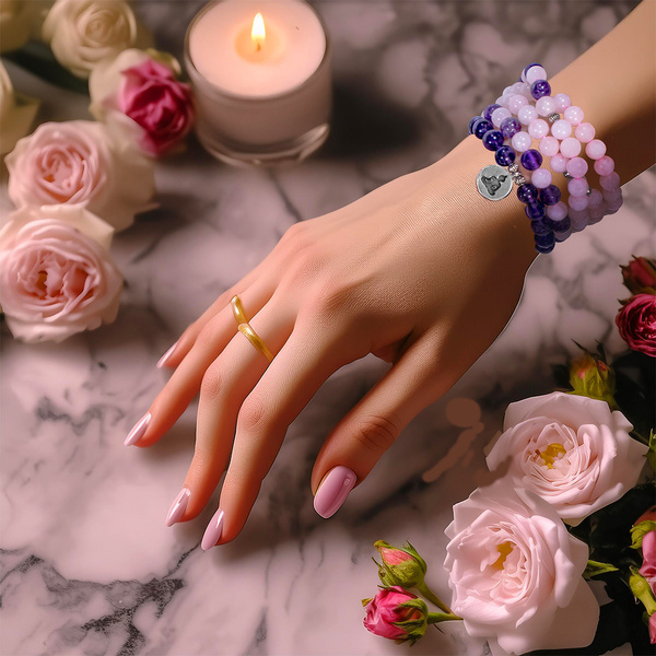 Brățară Mala cu ametist și cuarț roz – Buddha