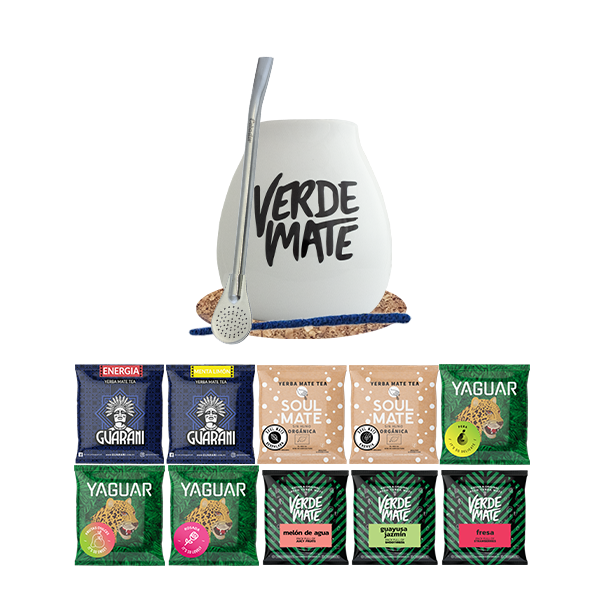 Set Yerba Mate Green 500g Gourd Bombilla 10x50g