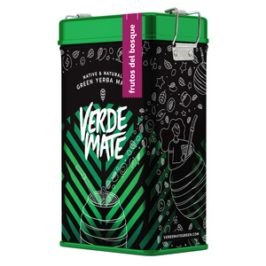 Yerbera – Cutie metalică + Verde Mate Green Frutos del Bosque 0,5 kg