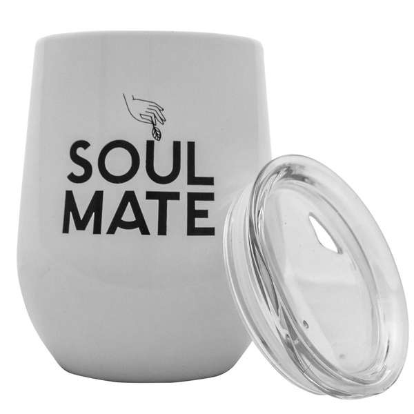 TermoLid – cană termică pentru yerba mate cu capac – Soul Mate (albă) – 350 ml