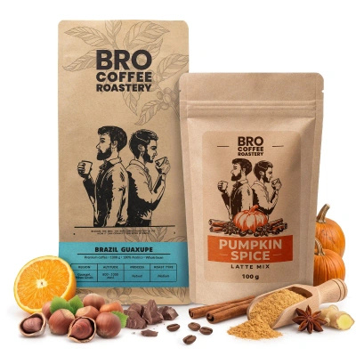 Set pentru Pumpkin Spice Latte: cafea Bro Coffee Roastery Brazil Guaxupe 1kg + Pumpkin Spice Latte Mix 100g