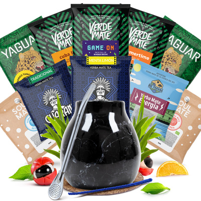 Set de Yerba Mate: mostre 10x50g + Calabash + Bombilla