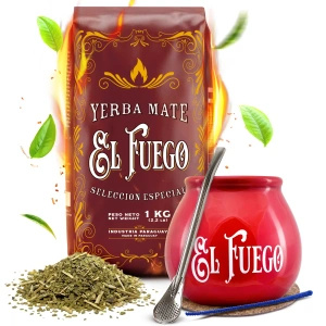 Set de Yerba Mate: El Fuego Elaborada 1kg + Calabash + Bombilla
