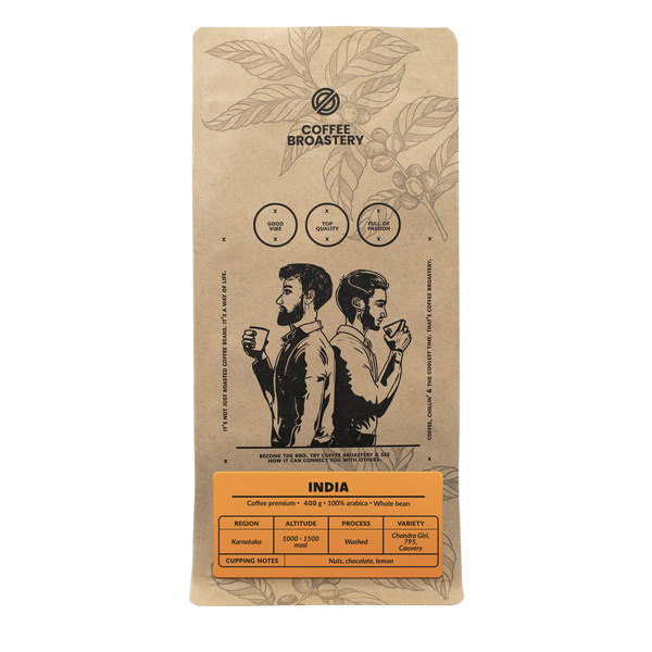 Bro Coffee Roastery - Cafea boabe întreagă India Karnataka Premium 400g