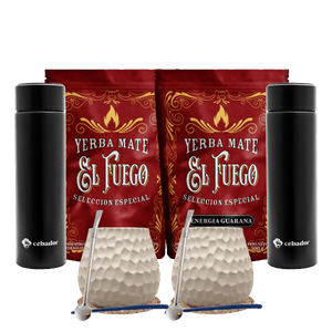 Set Yerba Mate pentru doi: El Fuego 2x500g + 2x Termos LED + 2x Calabash + 2x Bombilla