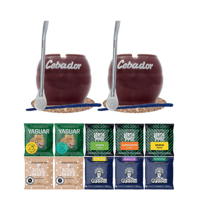 Set de Yerba Mate 10 x 50g: 2x Calabash + 2x Bombilla