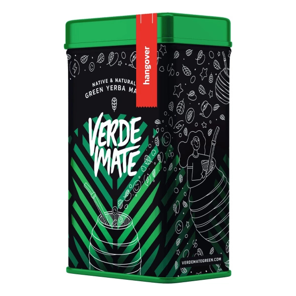 Yerbera – Cutie metalică + Verde Mate Green Hangover 0,5 kg