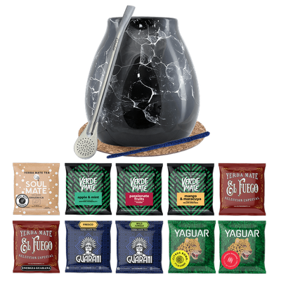 Set Yerba Mate 10x50g Calabash Marmol Bombilla