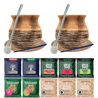 Set de Yerba Mate 10x50g 2x Calabash "Anciento" + 2x Bombilla