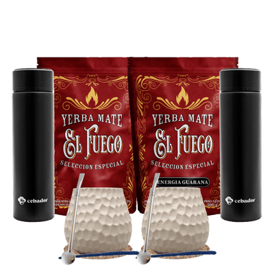 Set Yerba Mate pentru doi: El Fuego 2x500g + 2x Termos LED + 2x Calabash + 2x Bombilla