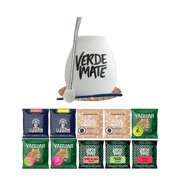 Set Yerba Mate Green 500g Gourd Bombilla 10x50g