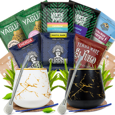 Set Yerba Mate pentru doi: mostre 10x50g 2x Calabash + 2x Bombilla
