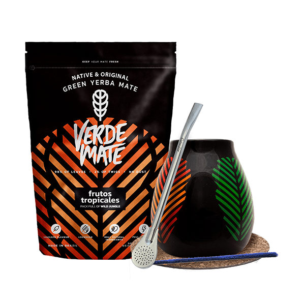 Set de Yerba Mate: Verde Mate Frutos Tropicales 500g + Calabash + Bombilla