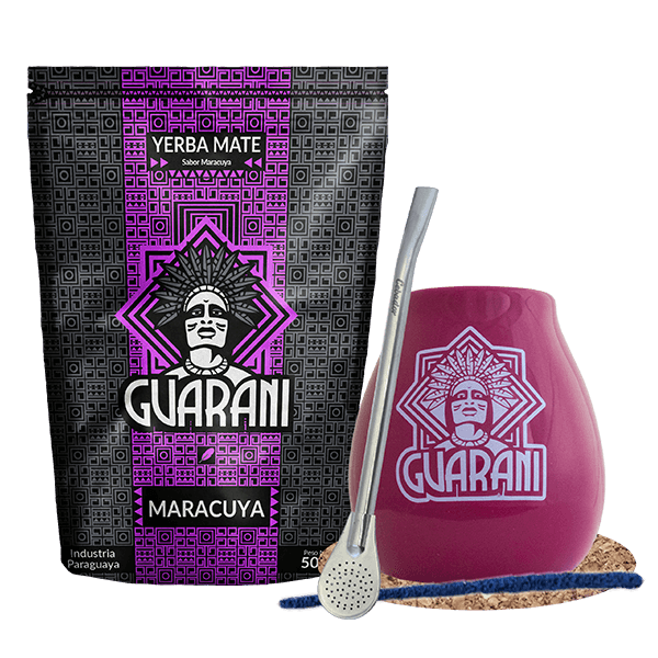 Set de Yerba Mate Guarani Maracuya 500g Calabash + Bombilla
