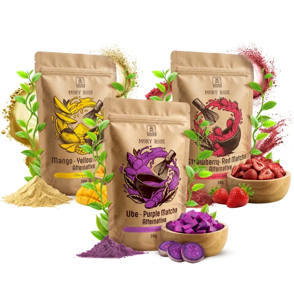 Set de matcha colorate: Purple Matcha + Yellow Matcha + Red Matcha