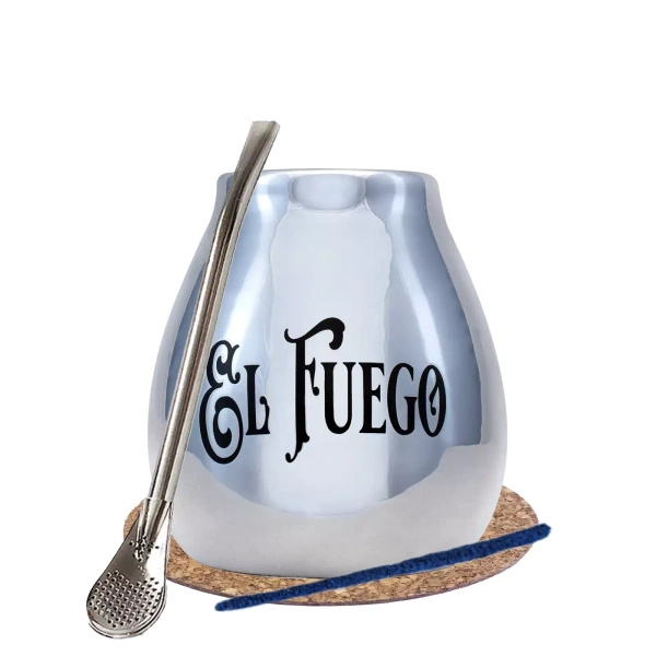 Yerba Mate BIG calabash silver bombilla El Fuego
