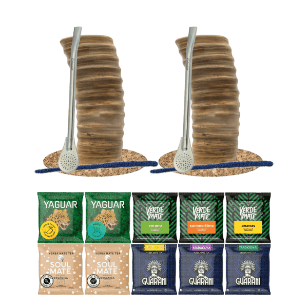 Set de Yerba Mate 10 x 50g 2x Guampa + 2x Bombilla