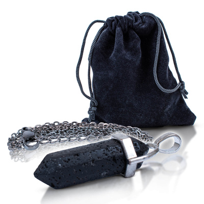 Pandantiv cu piatră de lavă în săculeț + lanț