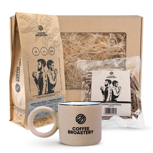 Set cadou Coffee Broastery: cafea Amico dall'Italia + caramele cu lapte cu aromă de cafea + cană