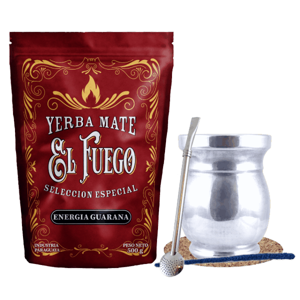 Set de Yerba Mate: El Fuego Energia Guarana 500g + Palo Santo + Bombilla