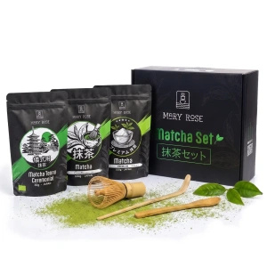 Set cadou: 3x matcha japoneză + accesorii din bambus