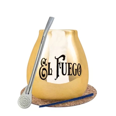Yerba Mate BIG calabash de aur bombilla El Fuego