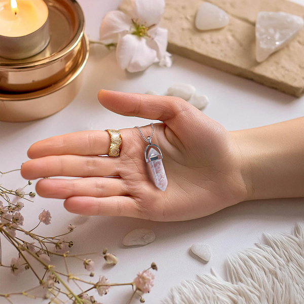 Pandantiv cu cristal de stâncă în săculeț + lanț