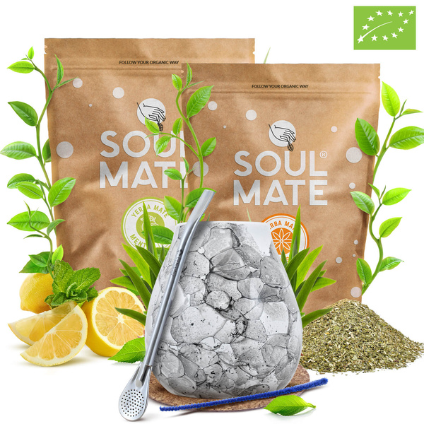 Kit de Yerba Mate Soul Mate Organica 2x500g 1kg Calabash + Bombilla