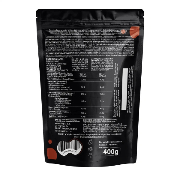 Nustino – Unt de arahide pudră – Pumpkin Spice (fără zahăr adăugat) 400 g