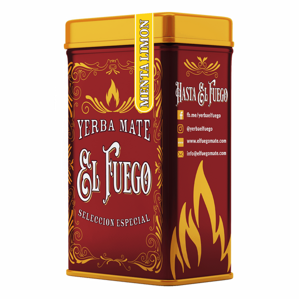 Yerbera – Cutie metalică + El Fuego Menta Limon 0,5 kg