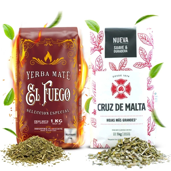 Set de Yerba Mate Elaborada: El Fuego 1kg + Cruz de Malta 1kg