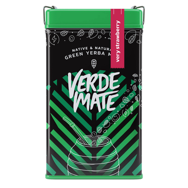 Yerbera – Cutie metalică + Verde Mate Green Very Strawberry 0,5 kg