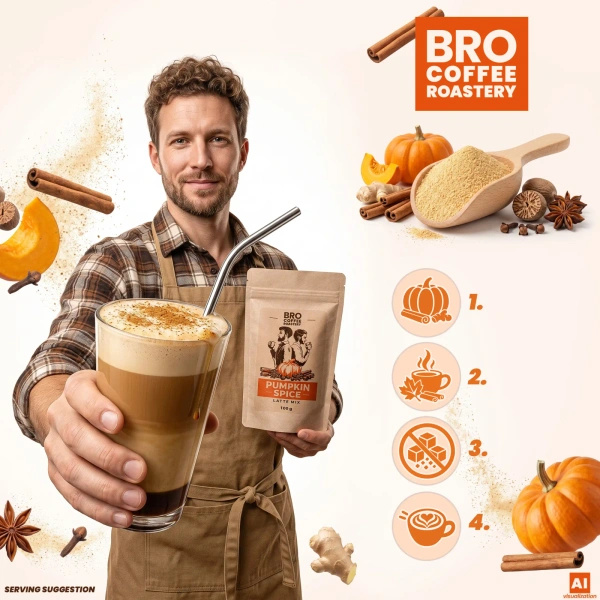 Set pentru Pumpkin Spice Latte: cafea Bro Coffee Roastery Brazil Cerrado 1kg + Pumpkin Spice Latte Mix 100g