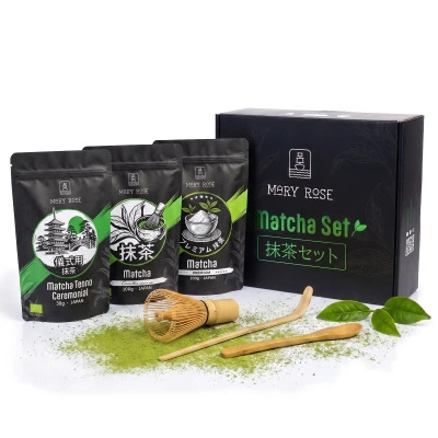 Set cadou: 3x matcha japoneză + accesorii din bambus